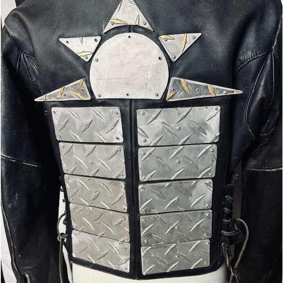 Vintage Custom Made Punk Heavy Metal Diamond Steel Plate Studded Leather Jacket - Picture 10 of 14